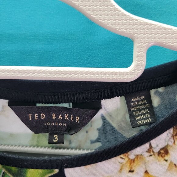 Ted Baker Floral Print Black Short Sleeve Top Size 3 - Picture 4 of 9